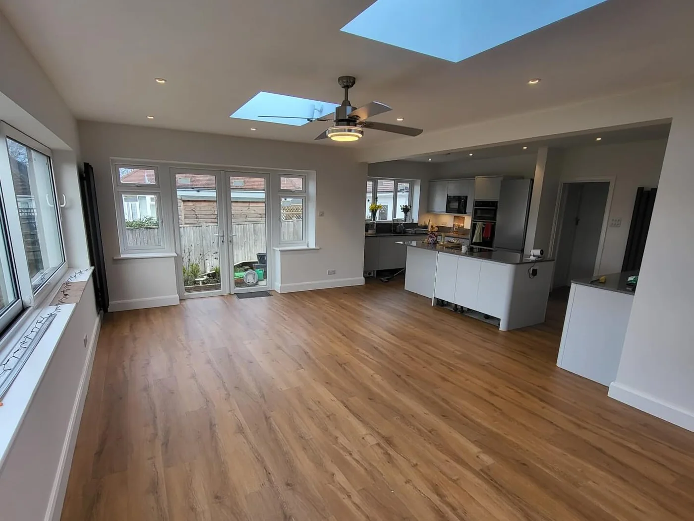 Open plan living room, Eastbourne. Latex levelled screed to oak effect LVT in a couple of days