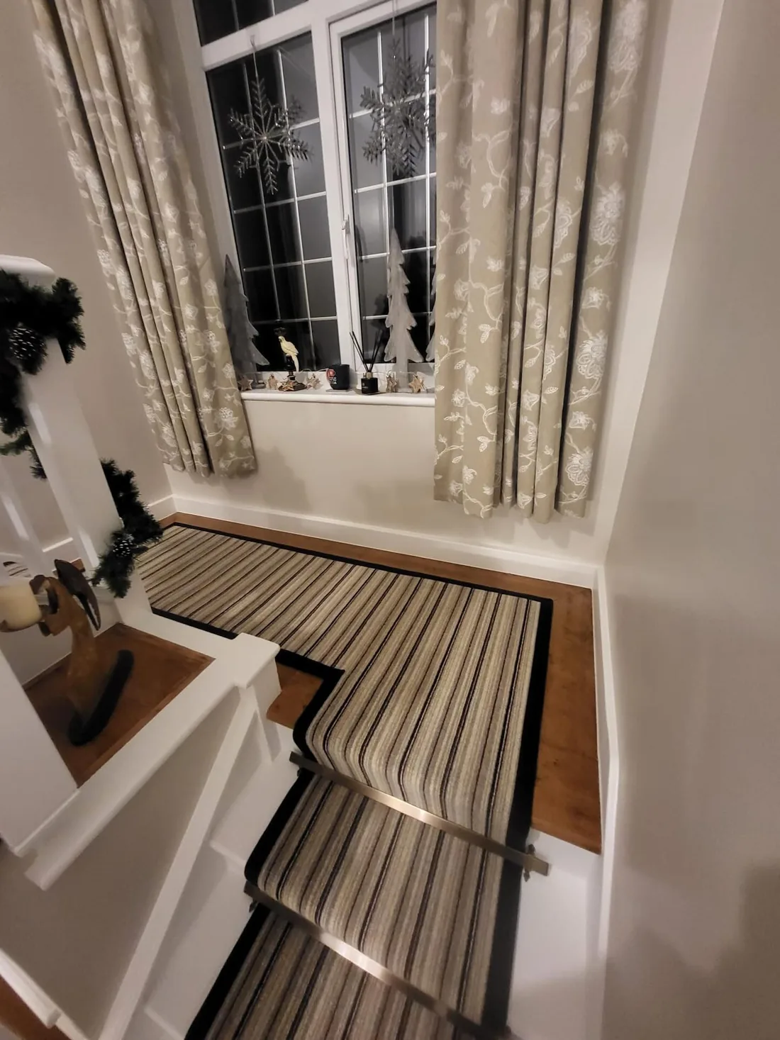 Striped stair runner over herringbone parquet, fitted by Park Flooring (6)