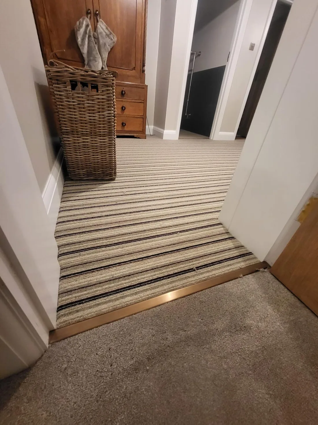 Striped stair runner over herringbone parquet, fitted by Park Flooring (7)