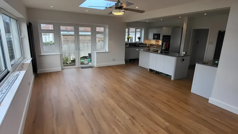 Subfloor preparation, levelling, ply, membranes and the fitting itself, by the two people who measured the room. Every floor we sell is installed by us, and we install floors bought elsewhere too.