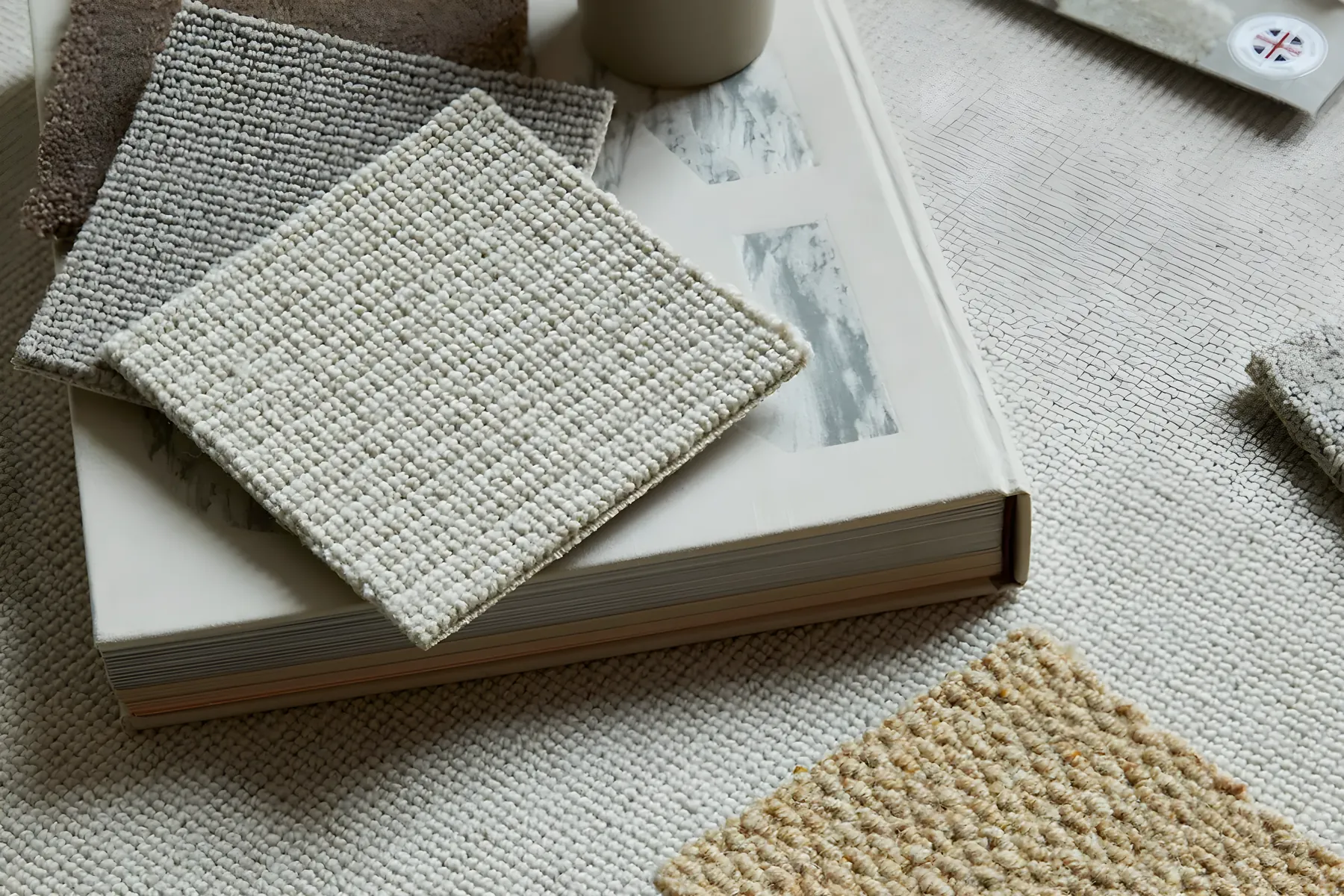 Carpet sample books on a counter