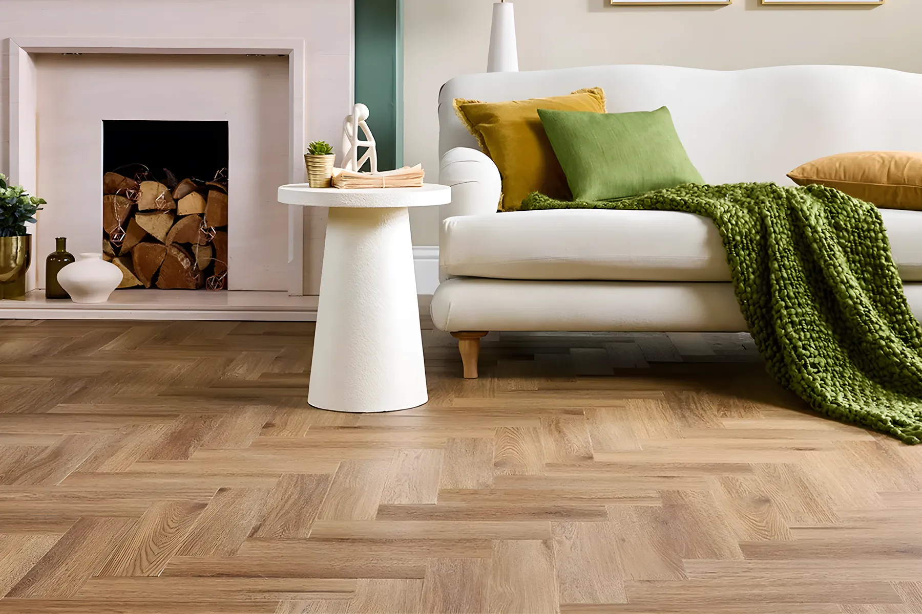 A living room with a pale wool carpet