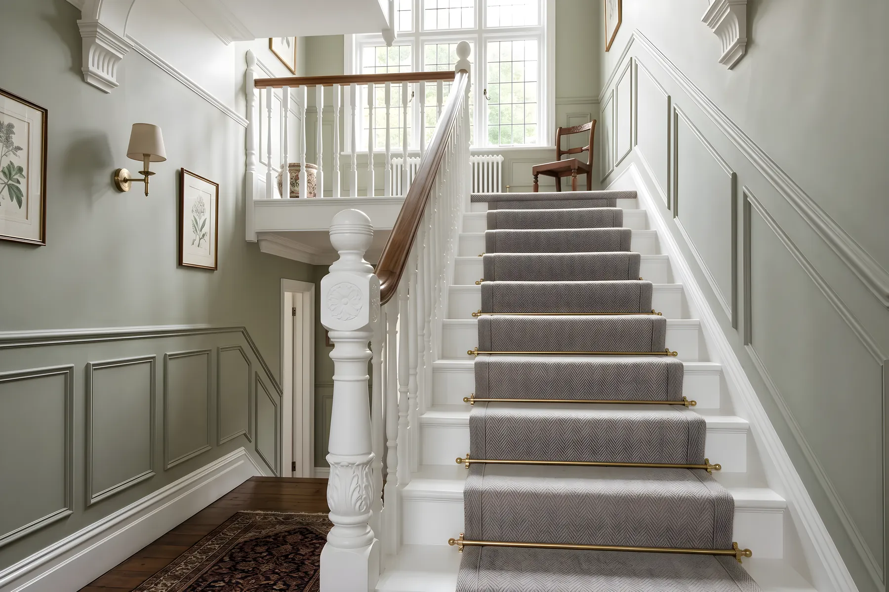 A carpeted staircase and landing