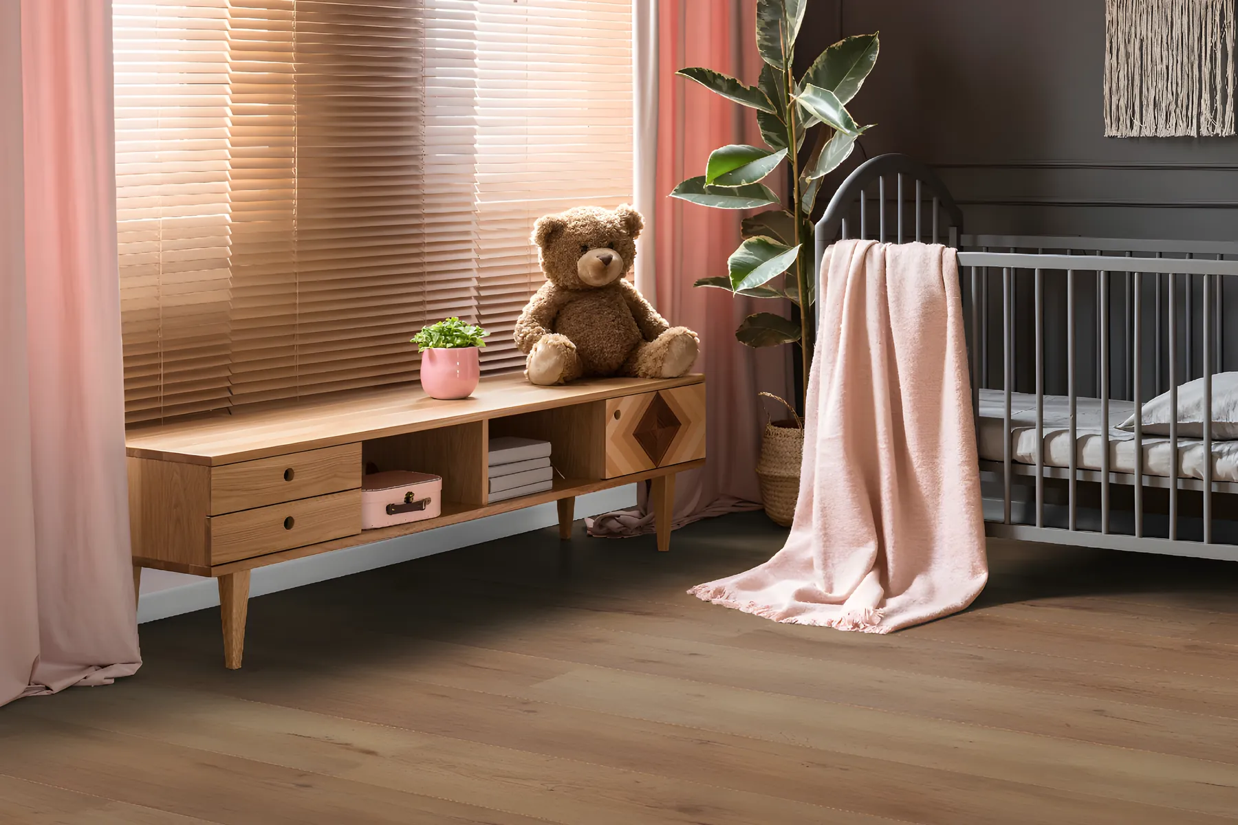 Warm oak laminate in a nursery