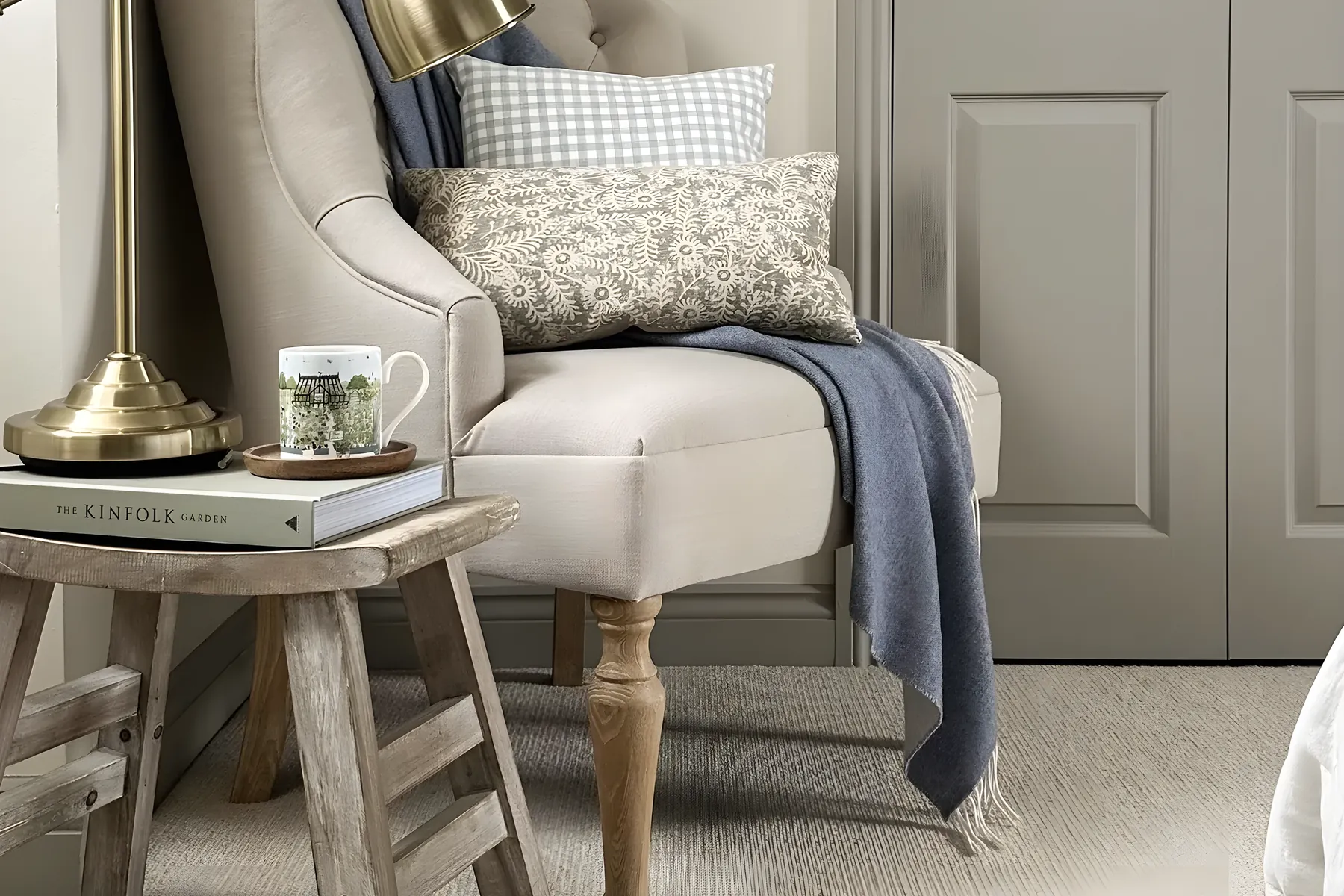 A bedroom with a soft neutral carpet
